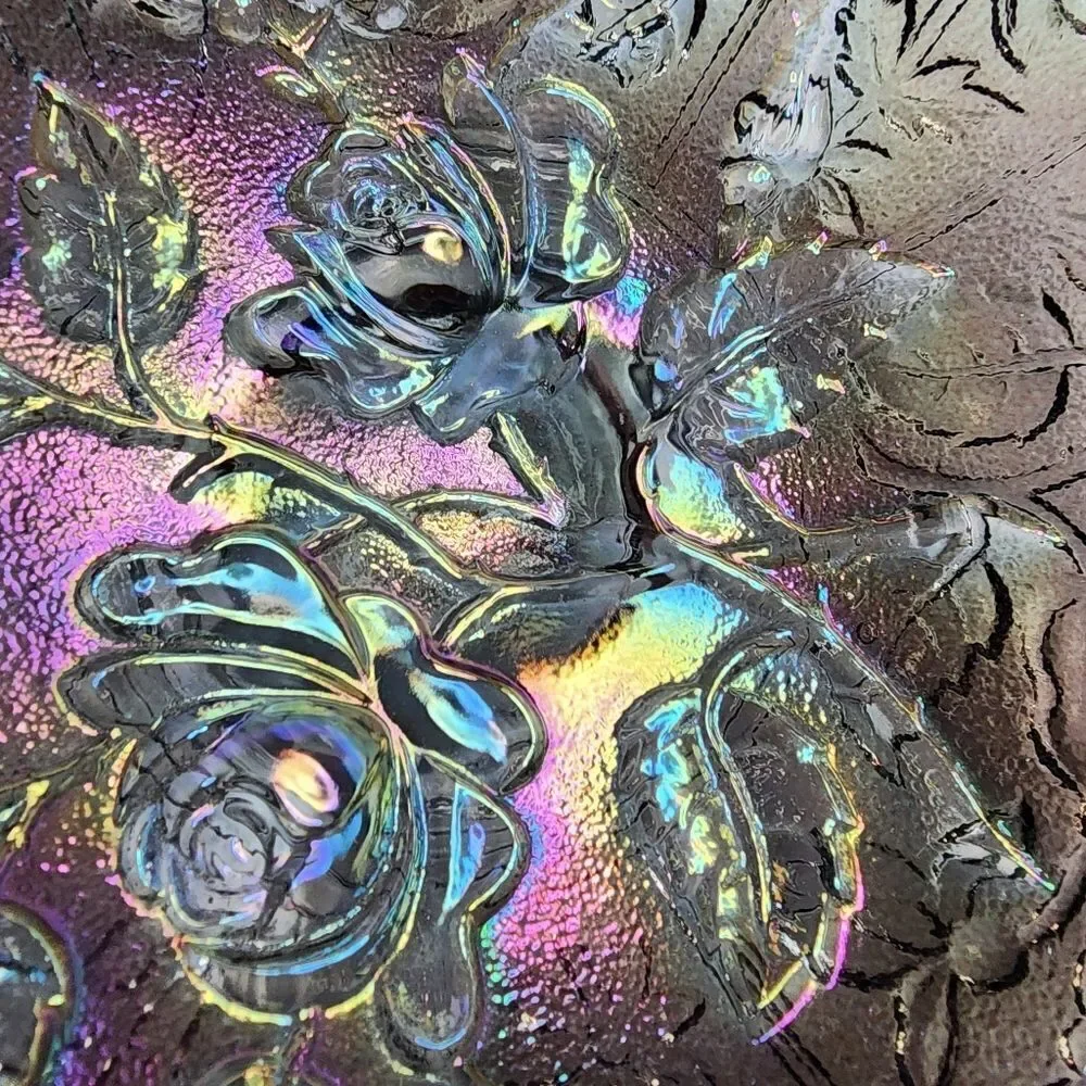 Vintage 1930's Iridescent Imperial Carnival Glass Amethyst Rose Bowl 5.5" - Picture 5 of 5
